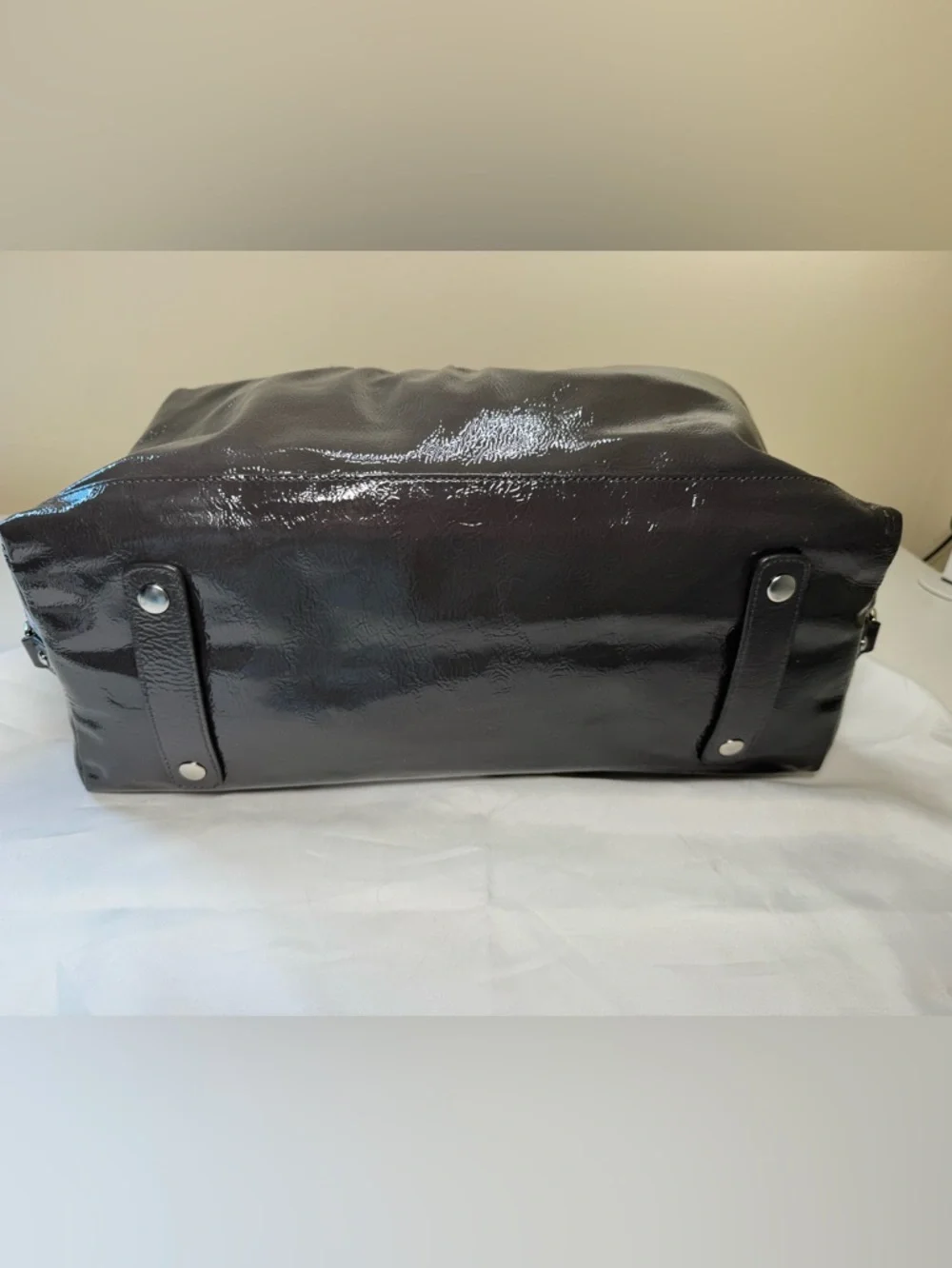 NWOT - Coach Madison Sabrina Satchel in Graphite Patent Leather with Dust Bag